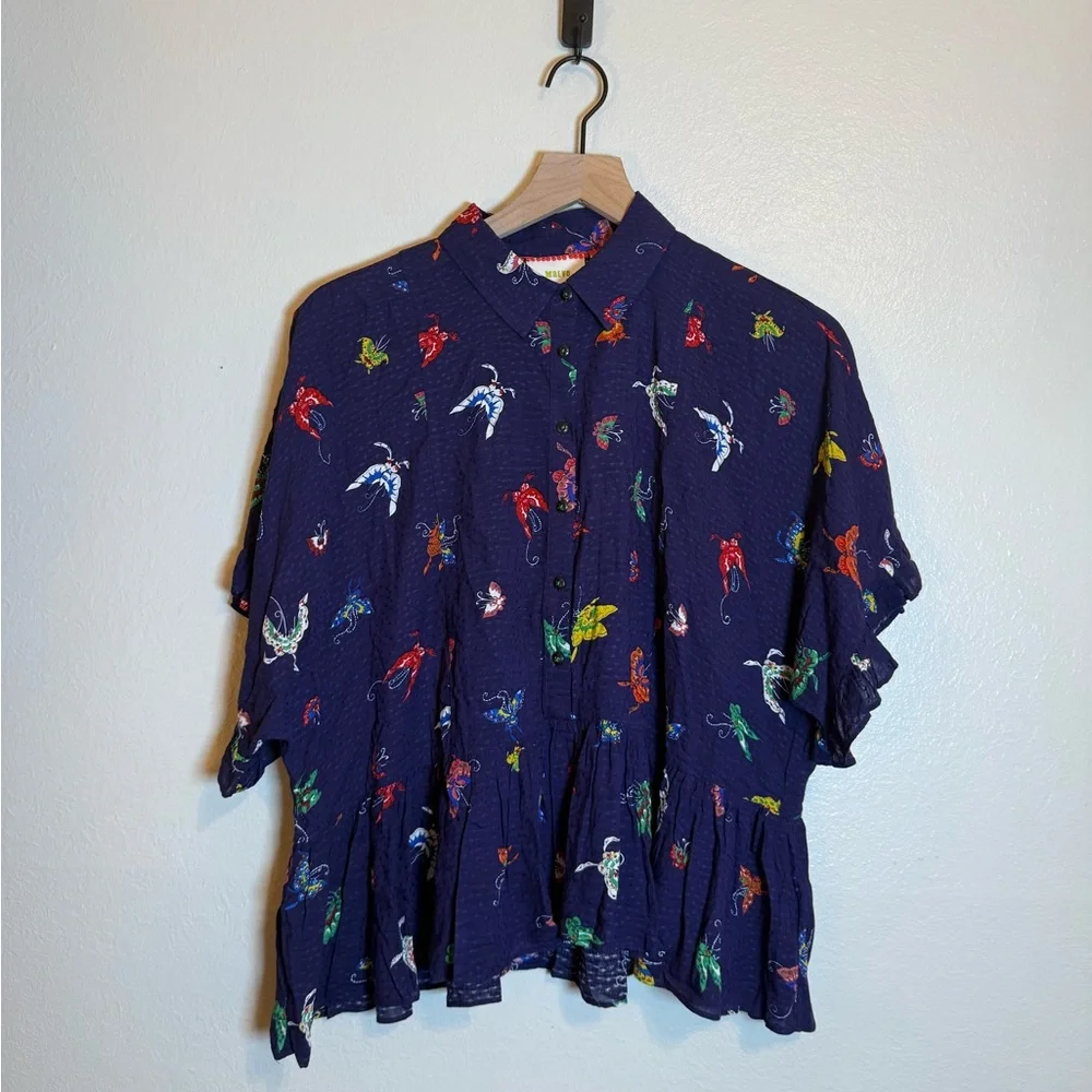 Anthropologie Maeve Mallory Ruffled Butterfly Print‎ Blouse - Picture 2 of 7